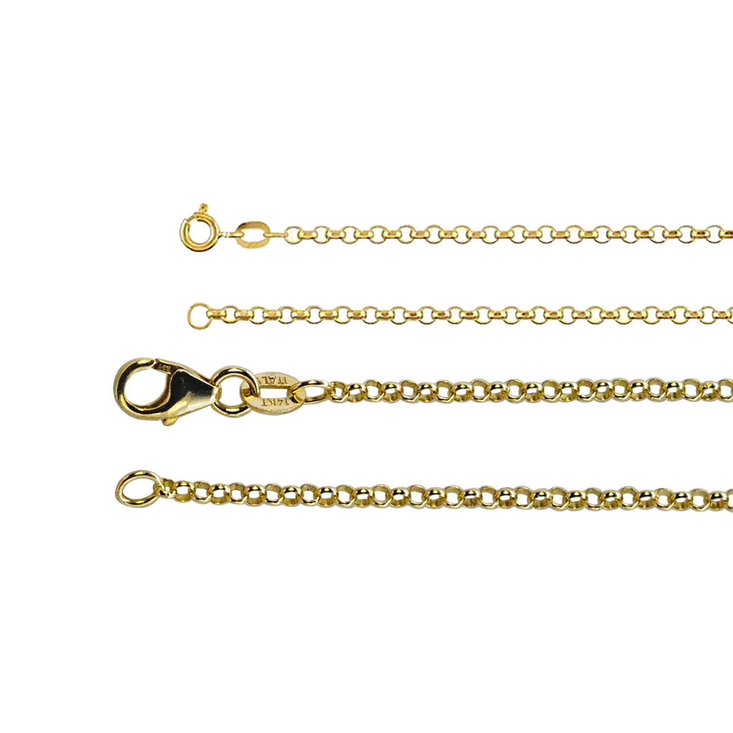 1.5mm & 1.9mm 14k Yellow Gold Rolo Chains | Rebecca Myers Collection