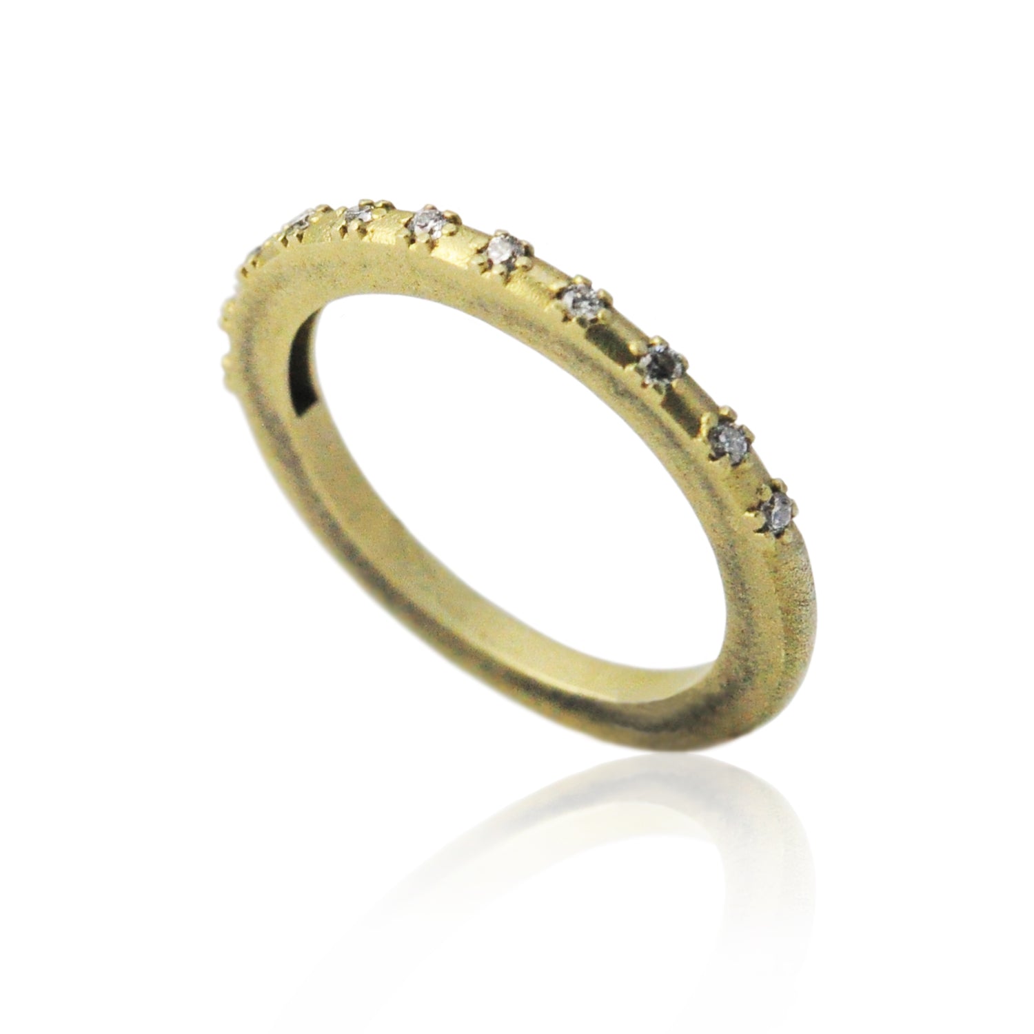 2mm 14k Half-Round Yellow Gold & Diamond Bands | Rebecca Myers Collection