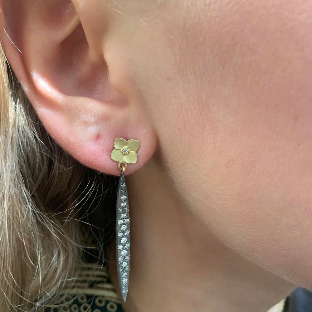 Stiletto Earrings with Gold Hydrangeas | Rebecca Myers Collection
