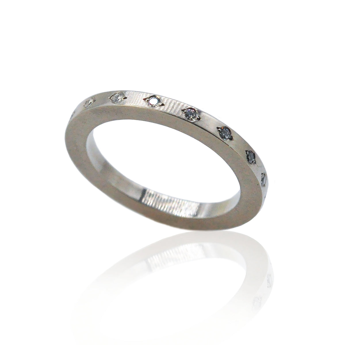 2mm 14k Flat White Gold & Diamond Bands | Rebecca Myers Collection