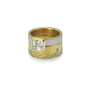 Asscher Cut Diamond on White & Yellow Gold Band with 6mm Yellow Gold Fairy Dust Band | Rebecca Myers Collection