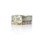 Asscher Cut Diamond on White & Yellow Gold Band with 3mm Square Rose Gold Diamond Band | Rebecca Myers Collection