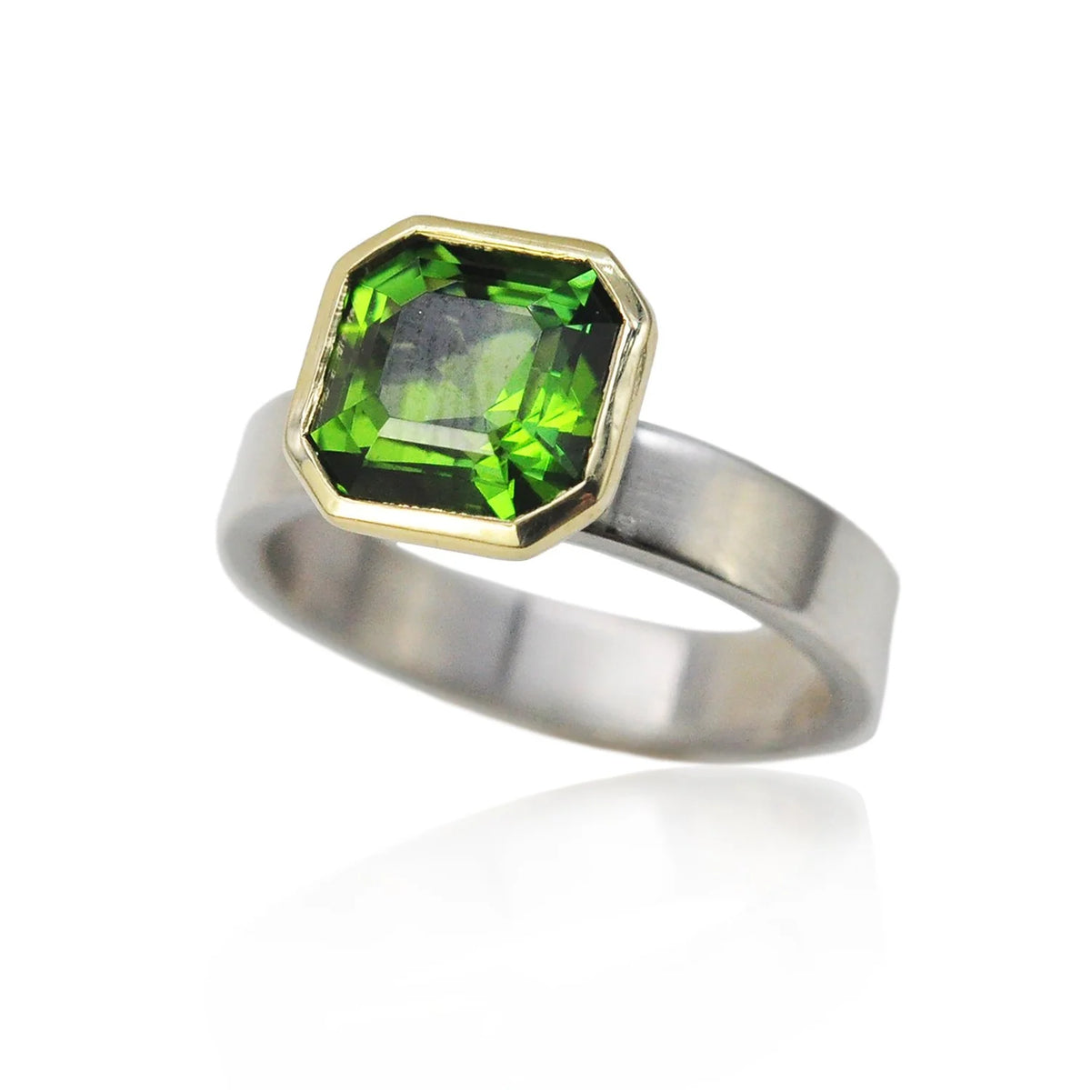 Asscher Cut Green Tourmaline Gemstone Ring  | Rebecca Myers Design