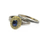 Blue Oval Sapphire Halo Ring & 2mm Fairy Dust Band | Rebecca Myers Collection