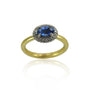 Blue Sapphires in Diamond Halos on Yellow Gold Band | Rebecca Myers Collection