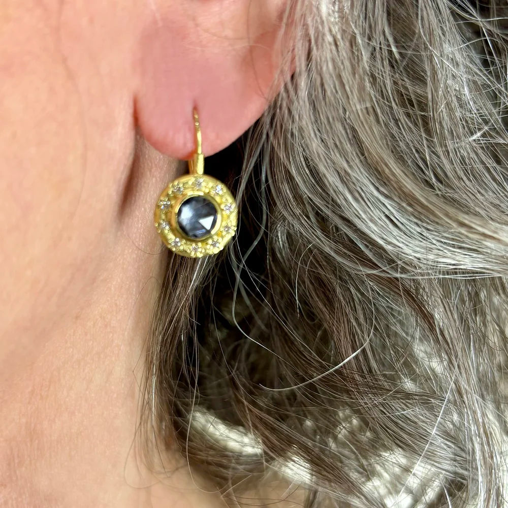 Small Halo Gemstone Earrings | Rebecca Myers Collection