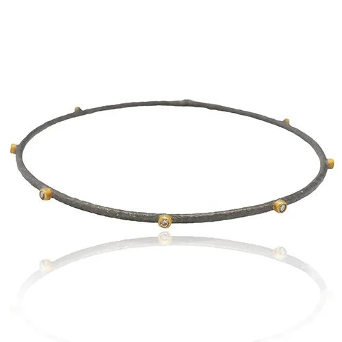 Gold, Silver & Diamond Branch Bangle with 8 tube set diamonds | Rebecca Myers Collection