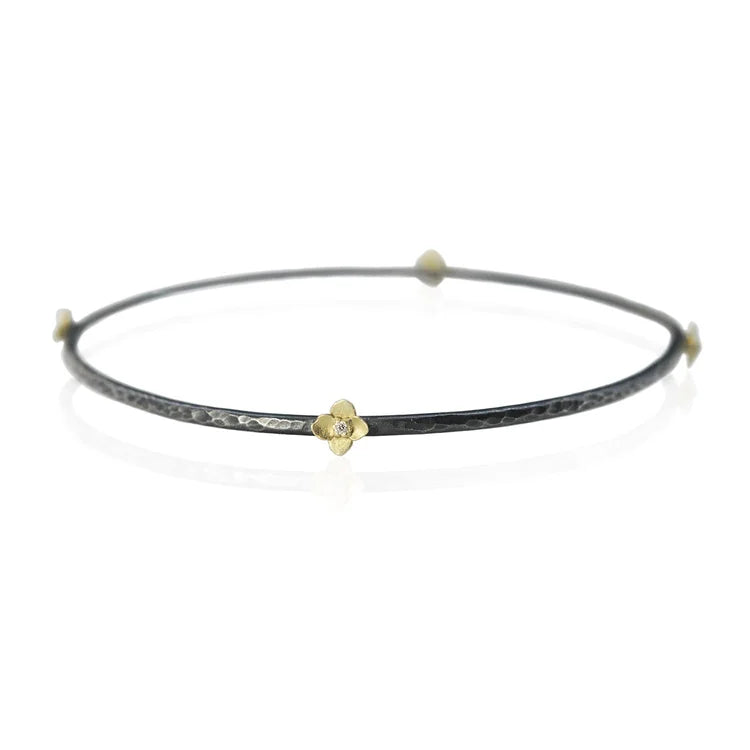 Gold, Silver & Diamond Branch Bangle with 4 small hydrangeas | Rebecca Myers Collection