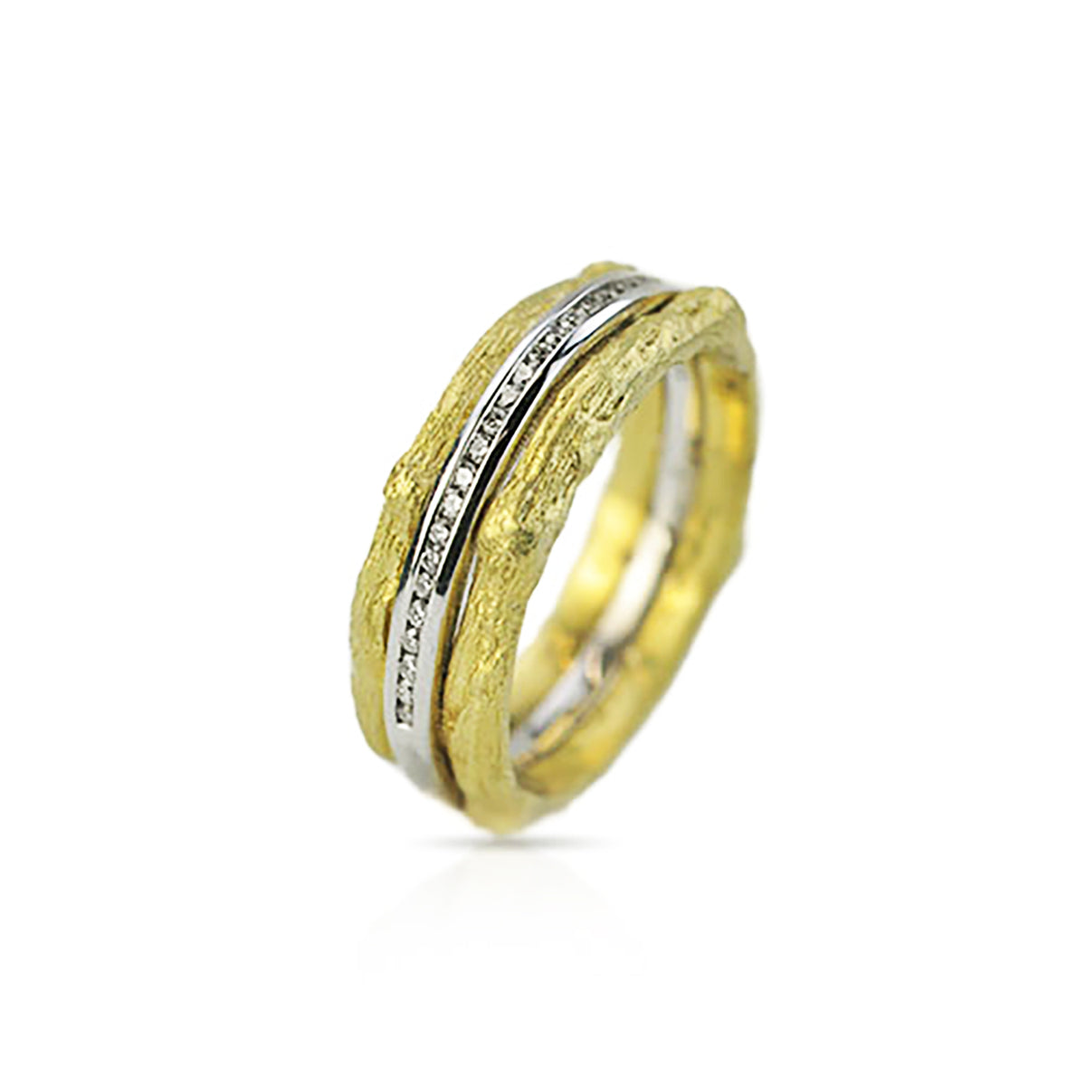 Yellow & White Gold, and Diamond Double Branch Band | Rebecca Myers Collection