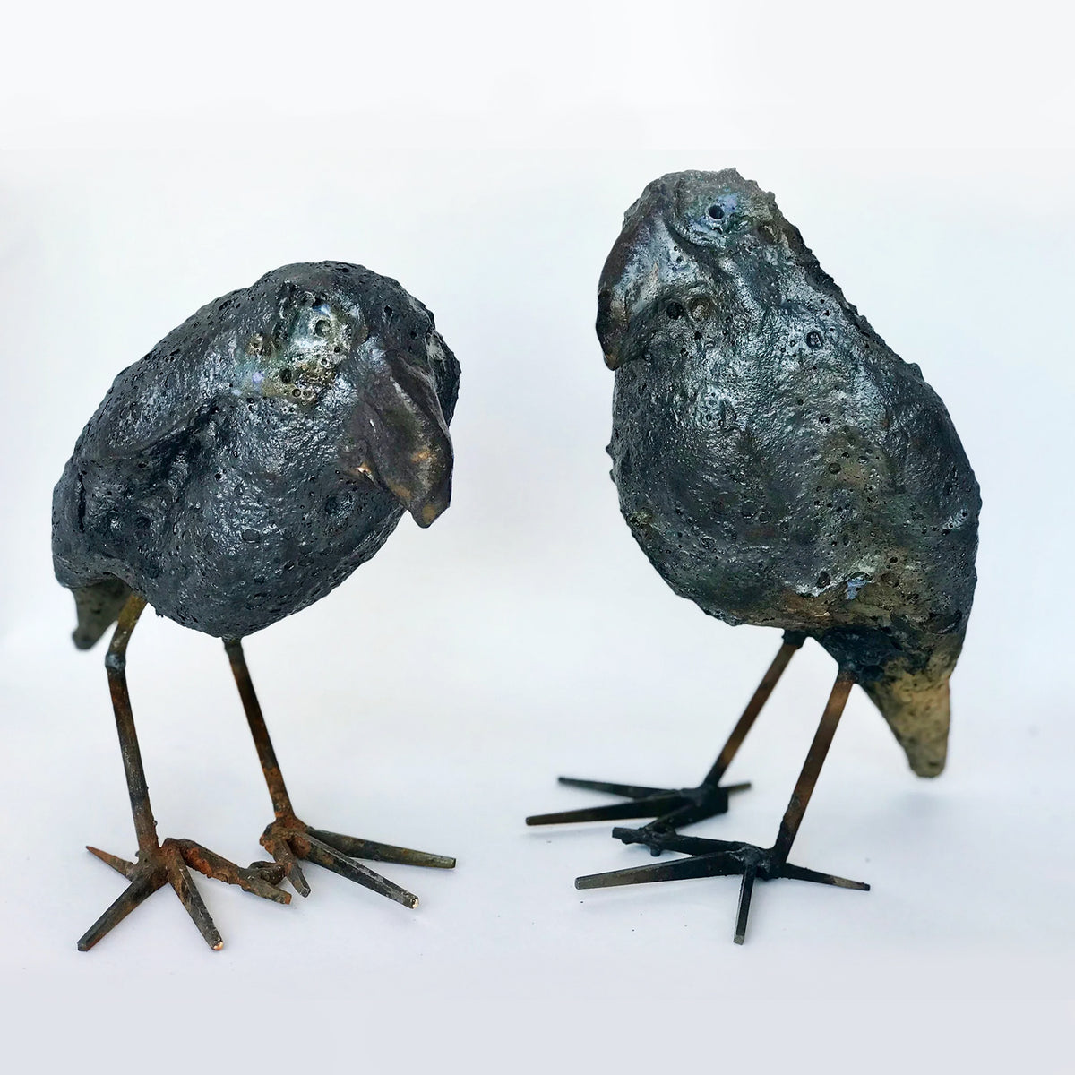 Ceramic Raven Sculptures by Mark Chatterley, pair| Rebecca Myers Collection