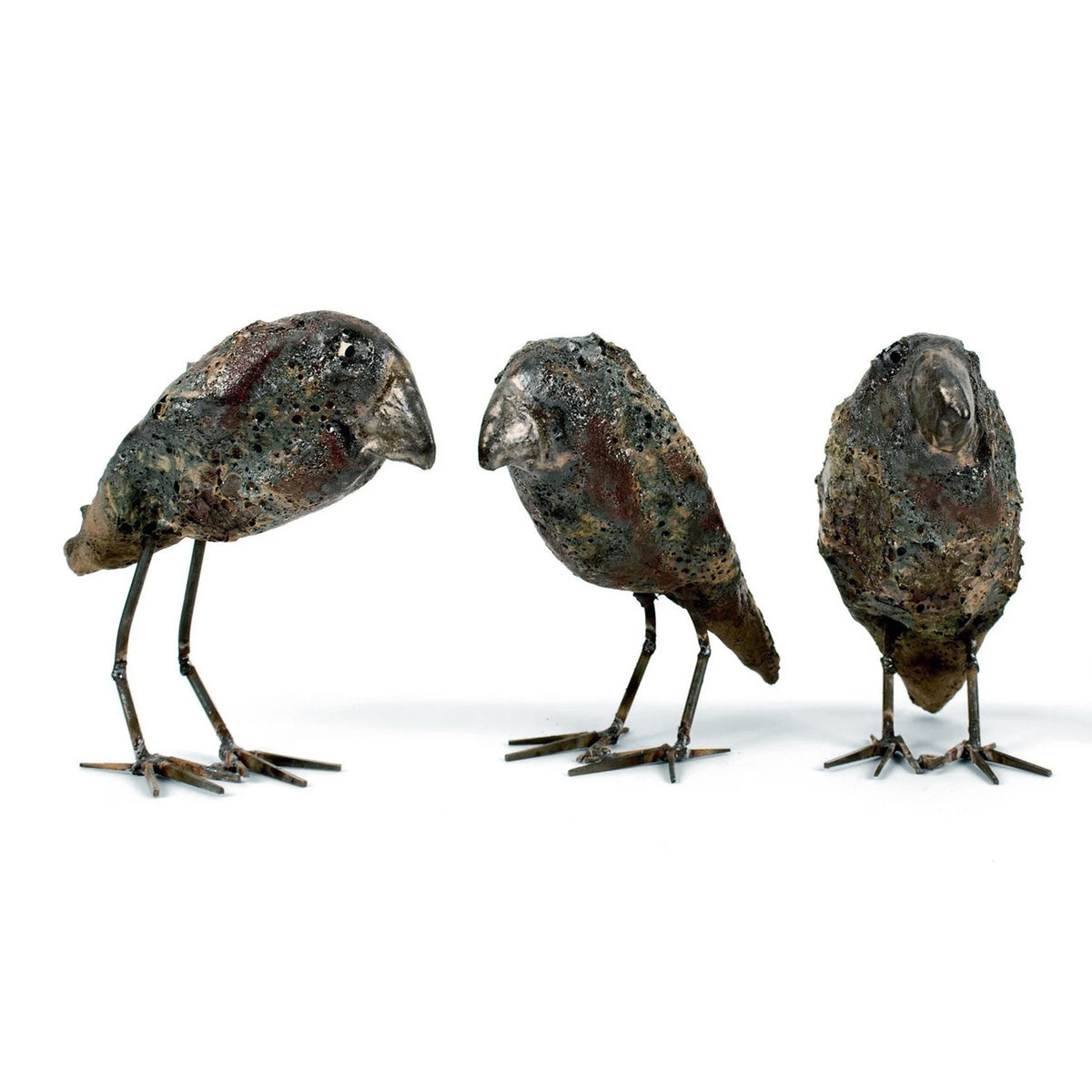 Ceramic Raven Sculptures by Mark Chatterley, trio | Rebecca Myers Collection