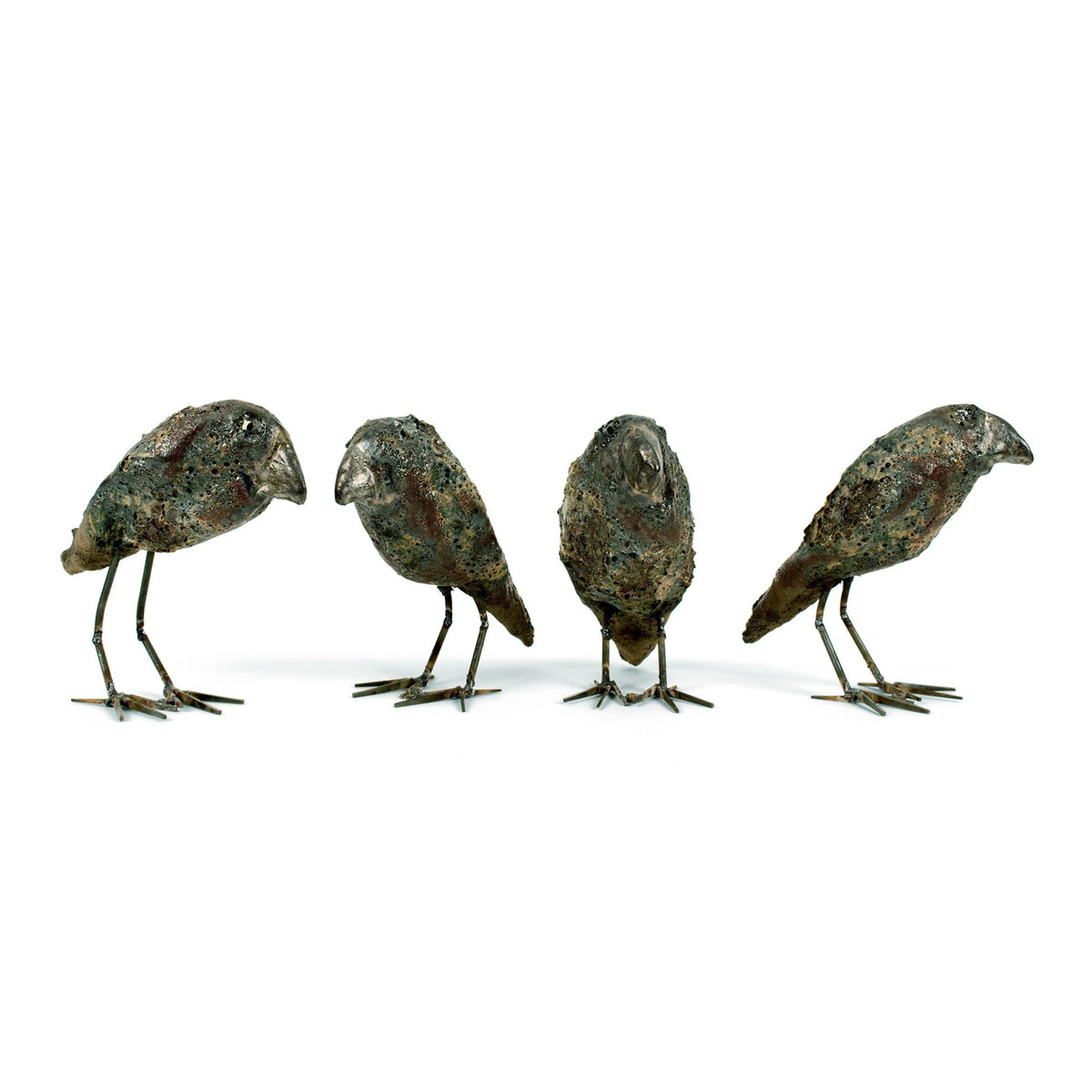 Ceramic Raven Sculptures by Mark Chatterley, foursome | Rebecca Myers Collection