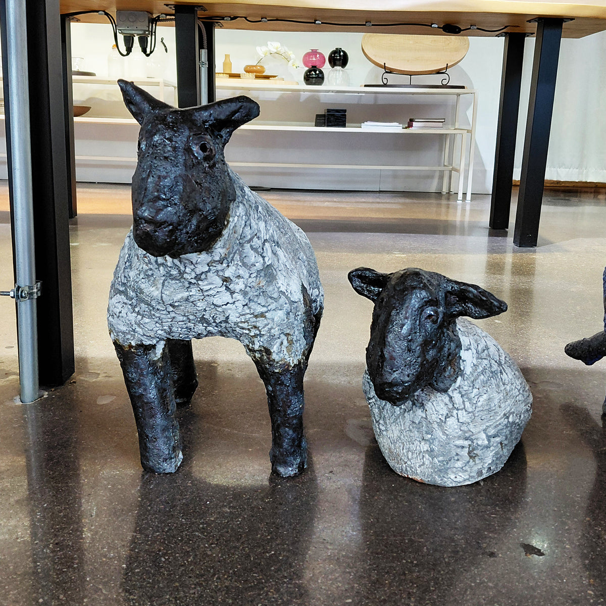 Ceramic Sheep Sculptures by Mark Chatterley, front view | Rebecca Myers Collection