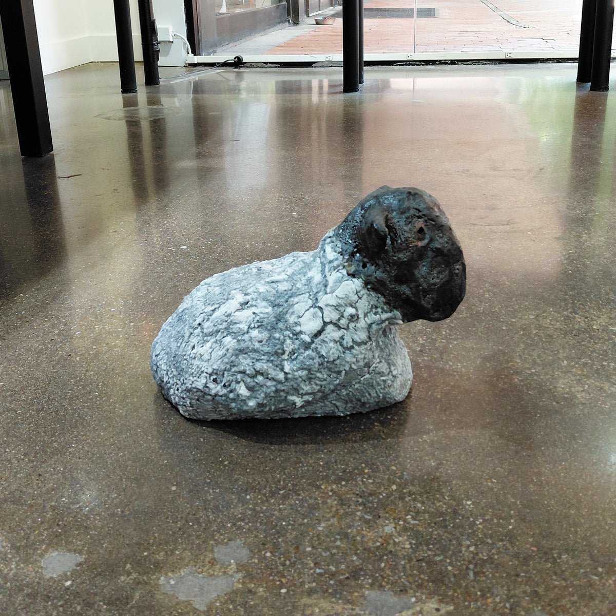Ceramic Sitting Sheep Sculpture by Mark Chatterley, profile view | Rebecca Myers Collection