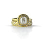 Light Gray Cushion Cut Natural Diamond Halo Ring with Matte Diamond Stacking Ring | Rebecca Myers Collection