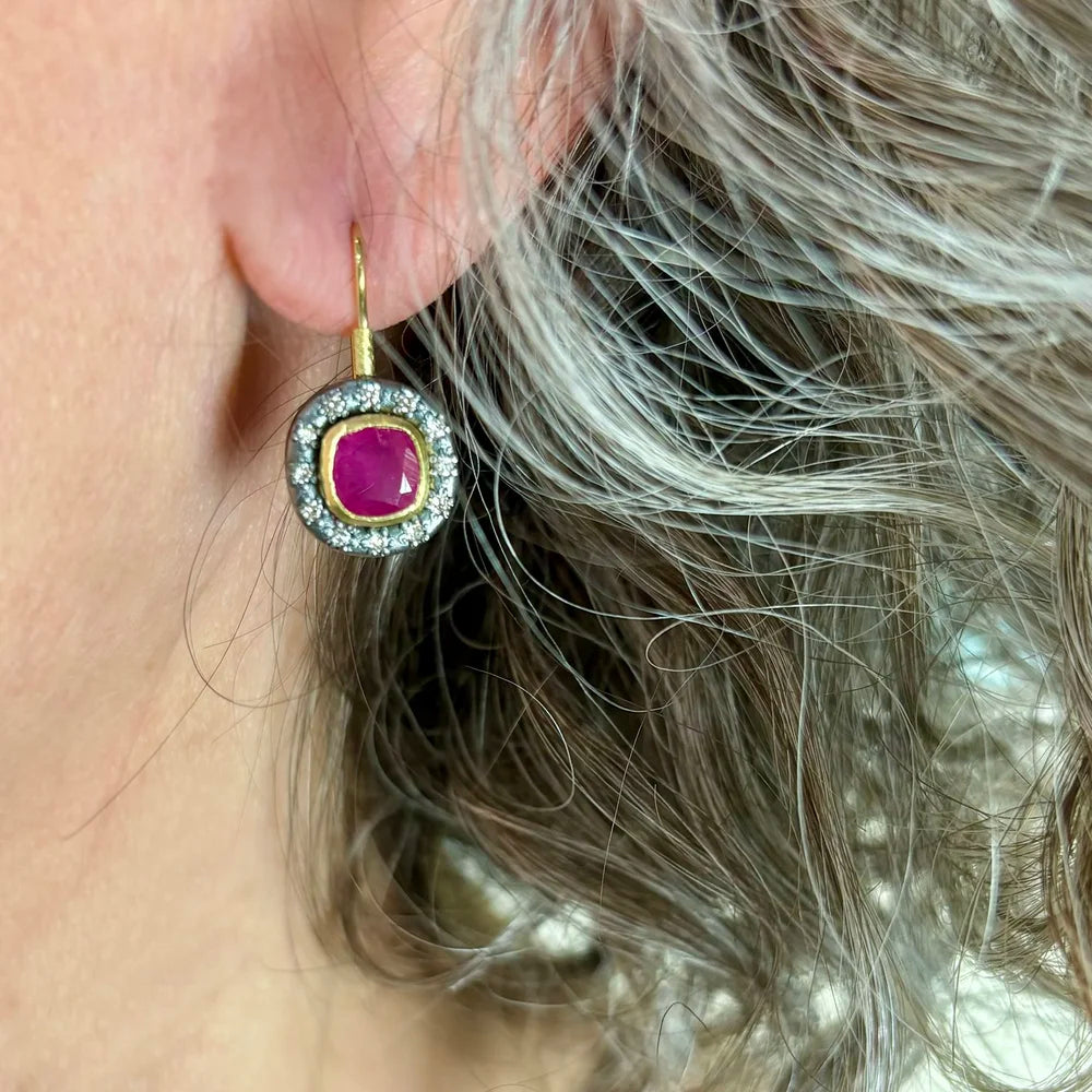 Small Halo Gemstone Earrings | Rebecca Myers Collection