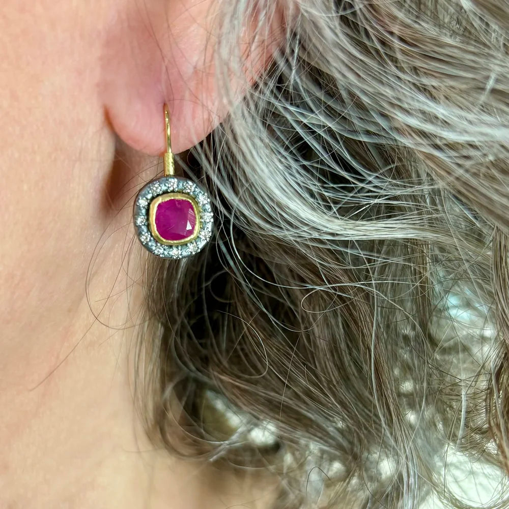 Small Halo Gemstone Earrings | Rebecca Myers Collection