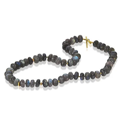 Labradorite Necklace with Gold Disc Beads and Diamond Beads | Rebecca Myers Collection