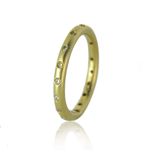 Slender Round Yellow Gold Infinity Band  with Flush Set Diamonds | Rebecca Myers Collection