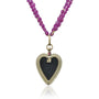 Oval Shaped Pink Sapphire Beaded Necklaces with Gold Framed Druzy Heart Pendant | Rebecca Myers Collection