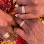 Square Stacking Fairy Dust Rings on black female models | Rebecca Myers Collection