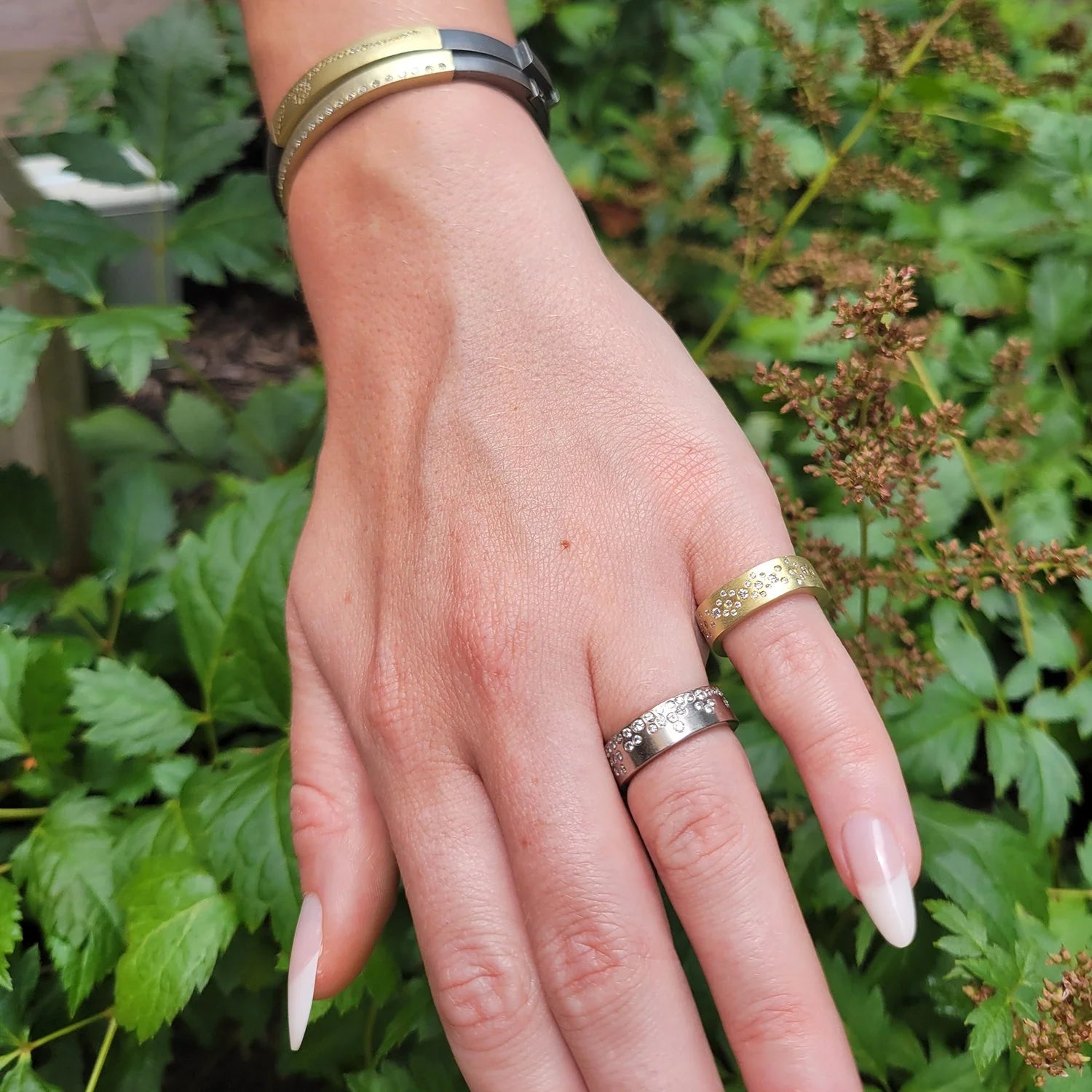 Round Fairy Dust Diamond and Gold Rings | Rebecca Myers Collection