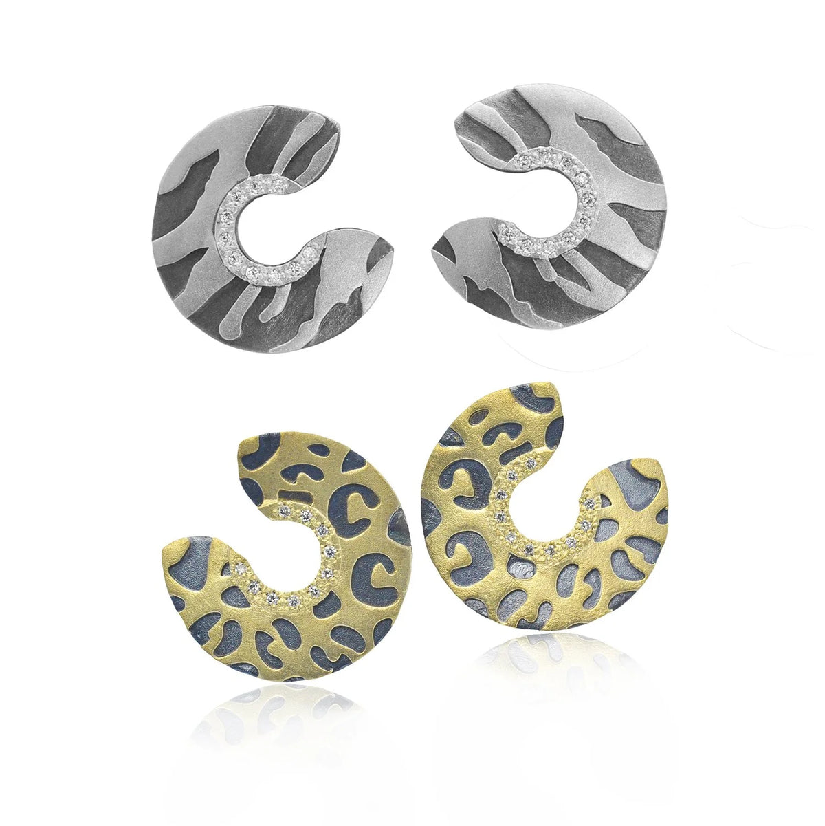 Flat Animal Print Hoop Earrings with Diamonds | Rebecca Myers Collection