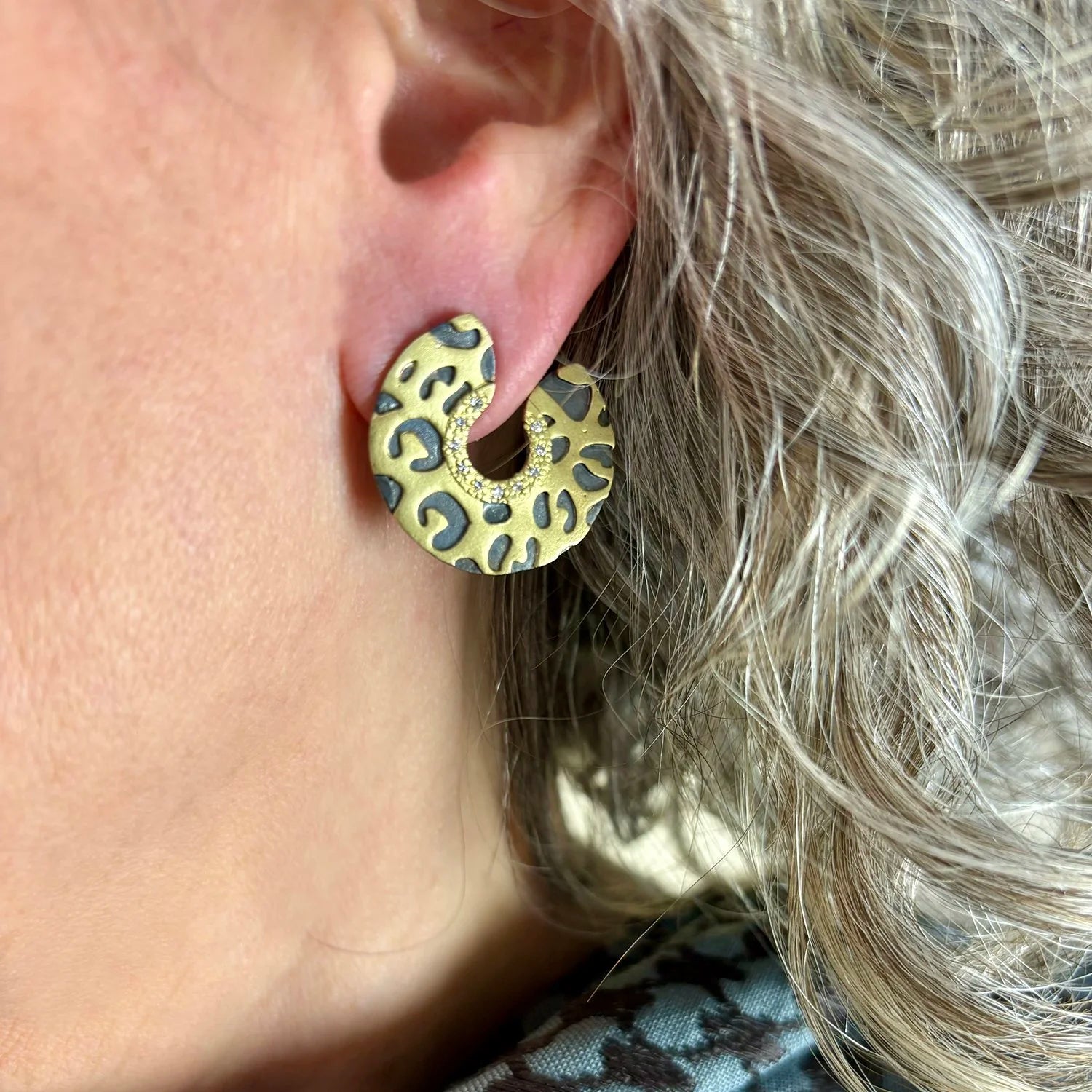 Flat Animal Print Hoop Earrings with Diamonds | Rebecca Myers Collection