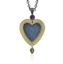Framed Grey Druzy Heart Pendant with Natural Marquise Cut Diamond Drop | Rebecca Myers Collection