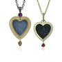 Framed Grey and Black Druzy Hearts with Marquise Diamond and Teardrop Ruby Drops | Rebecca Myers Collection