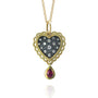 Small Gold Framed Pave Diamond Heart Charm with Ruby Drop on Gold Cable Chain | Rebecca Myers Collection
