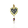Small Gold Framed Pave Diamond Heart Charm with Pink Sapphire Drop | Rebecca Myers Collection