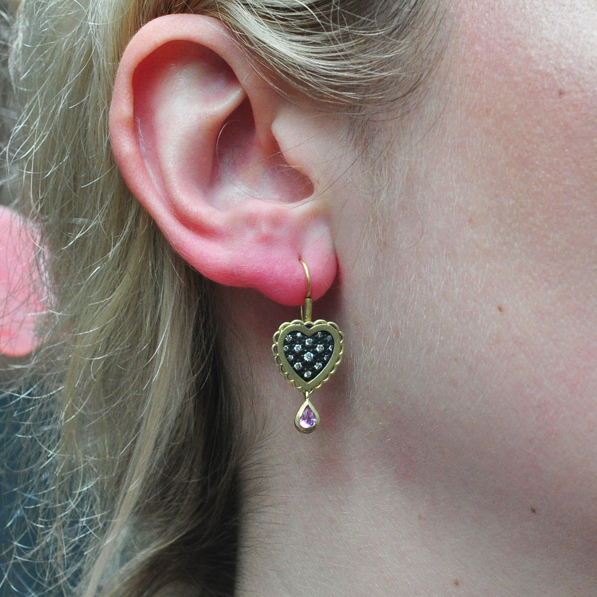 Small Framed Pave Diamond Heart Earrings