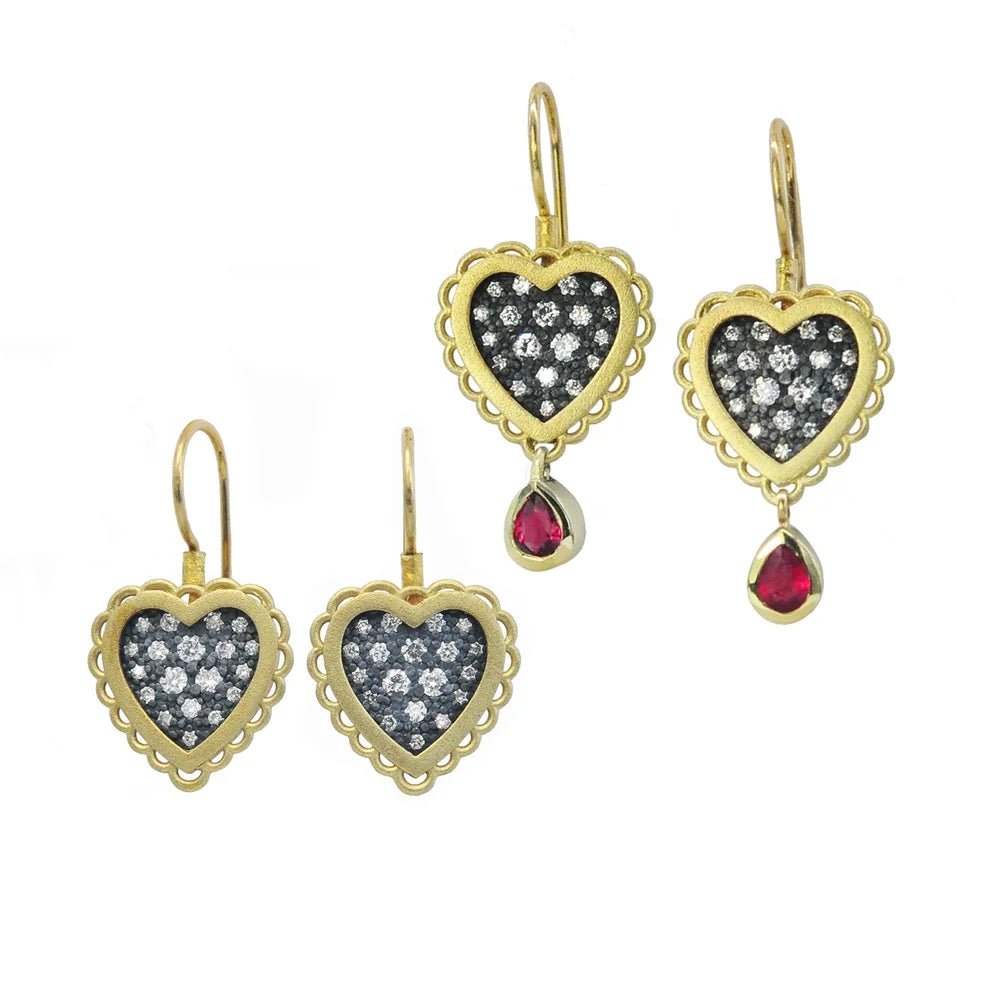 Small Framed Pave Diamond Heart Earrings | Rebecca Myers Collection