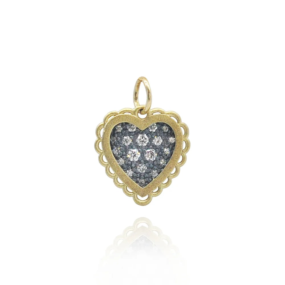 Small Gold Framed Pave Diamond Heart pendant only | Rebecca Myers Collection