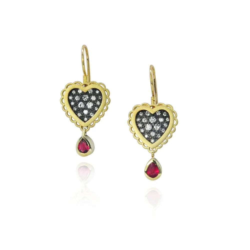 Small Framed Pave Diamond Heart Earrings | Rebecca Myers Collection