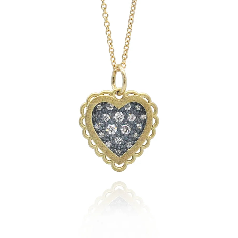 Small Gold Framed Pave Diamond Heart Necklace | Rebecca Myers Collection