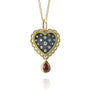 Small Framed Pave Diamond Heart with Ruby Drop Necklace | Rebecca Myers Collection
