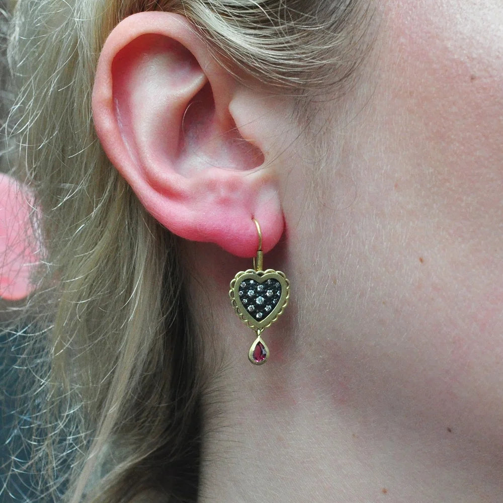 Small Framed Pave Diamond Heart Earrings | Rebecca Myers Collection