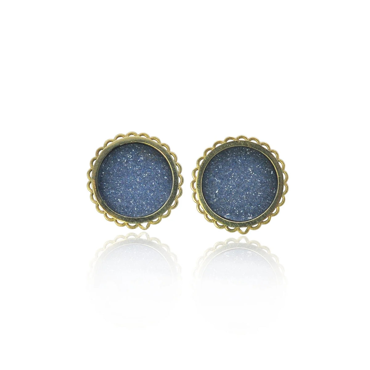 Round Black Framed Druzy Earrings | Rebecca Myers Collection