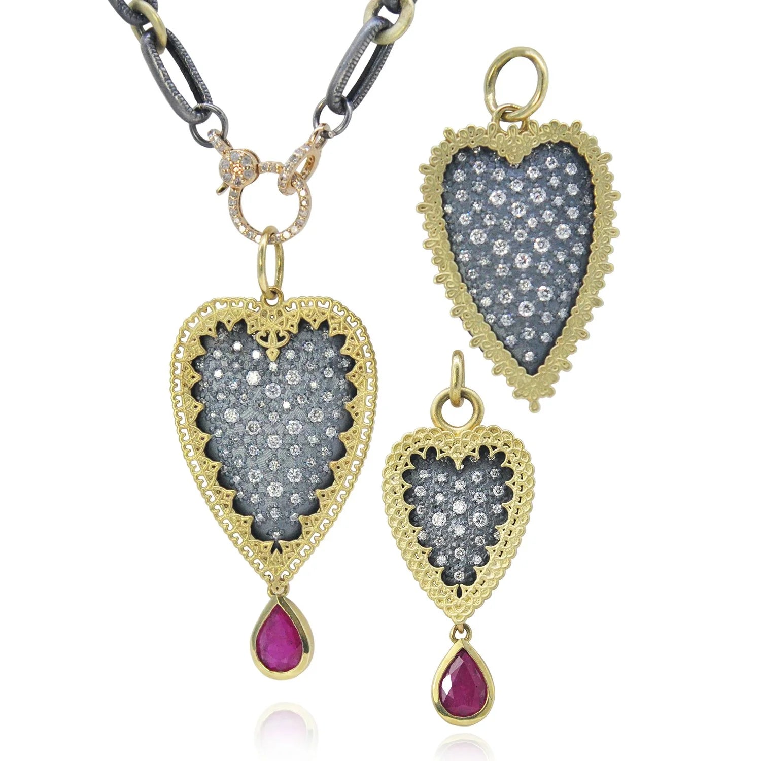 Framed Pave Diamond Heart Pendants | Rebecca Myers Collection