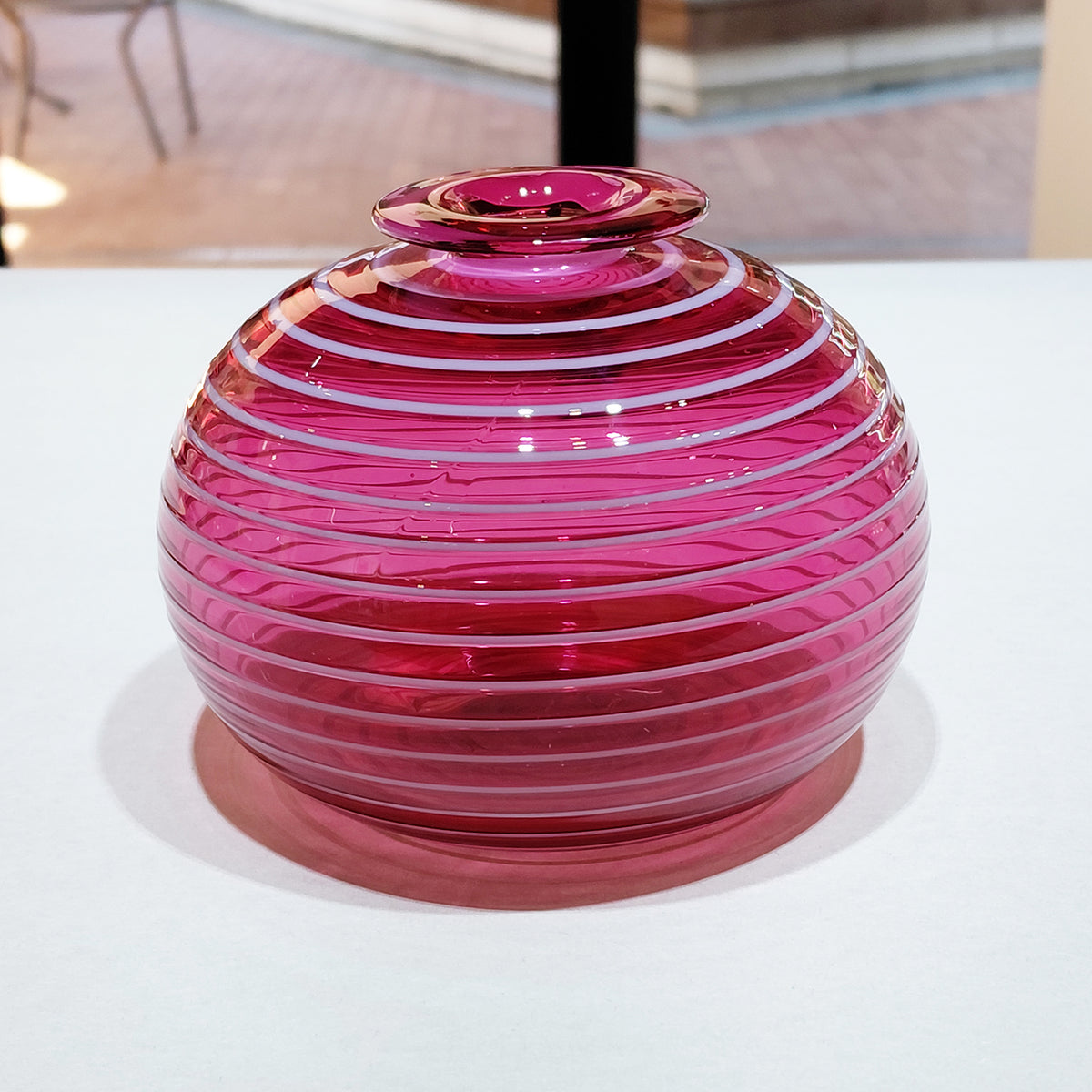 Hand Blown Fuschia and White Striped Glass Bud Vase by Jarrod Futscher/Takttime | Rebecca Myers Collection
