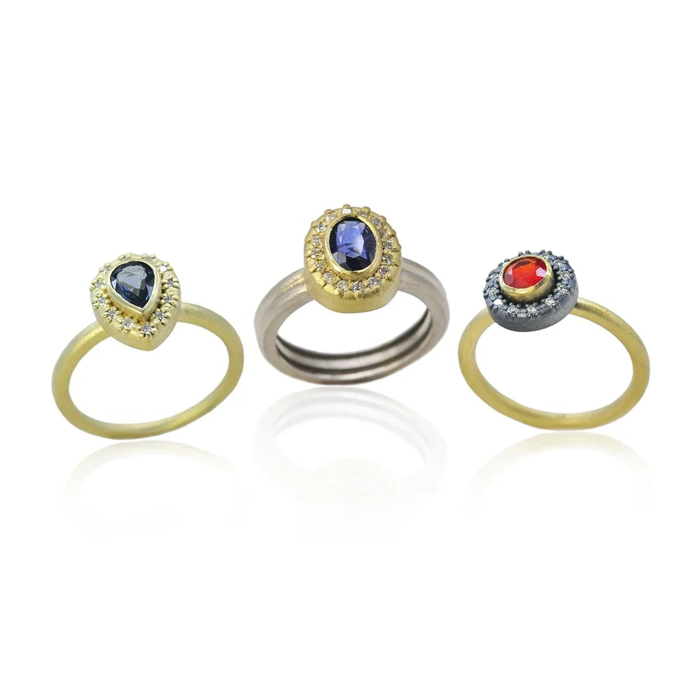 Gemmie Halo Rings on Gold or Silver Bands | Rebecca Myer Design