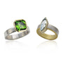 Asscher Cut Green Tourmaline & Marquise Cut Aquamarine Gemstone Rings | Rebecca Myers Collection
