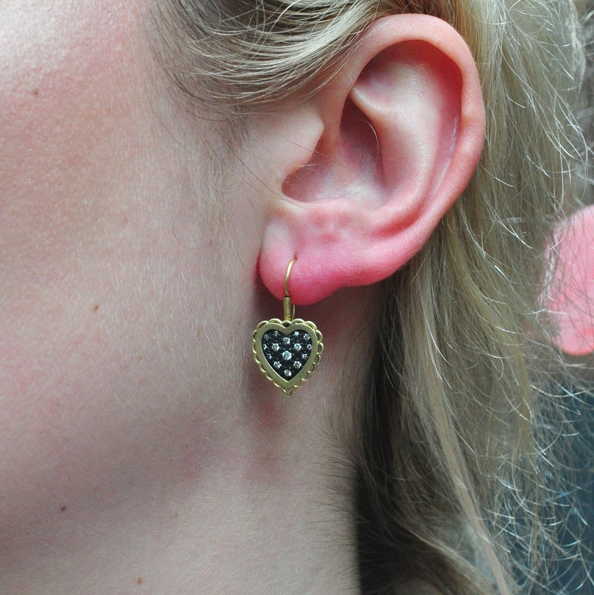 Small Framed Pave Diamond Heart Earrings