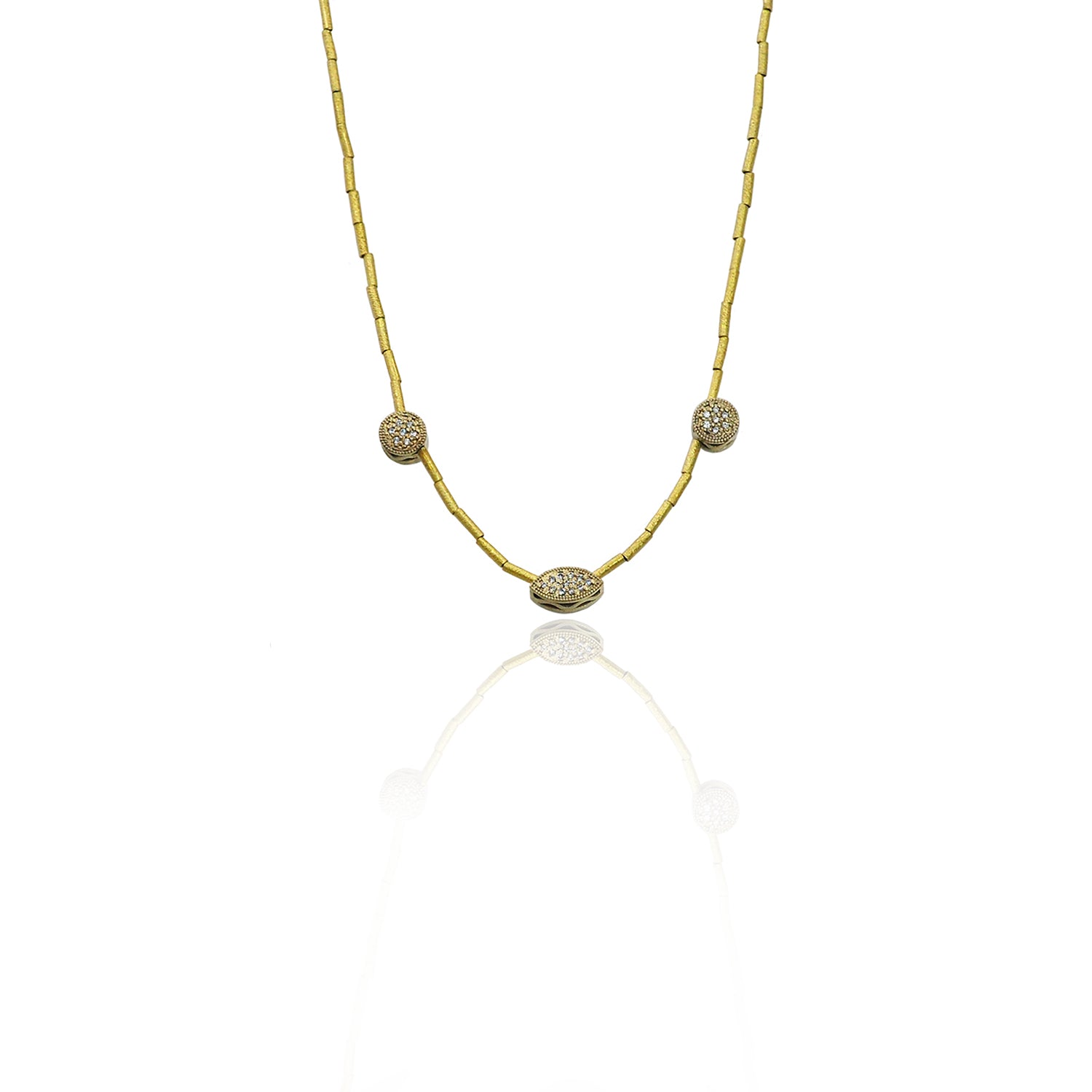 Gold Handmade Diamond Three Bead Necklace | Rebecca Myers Collection