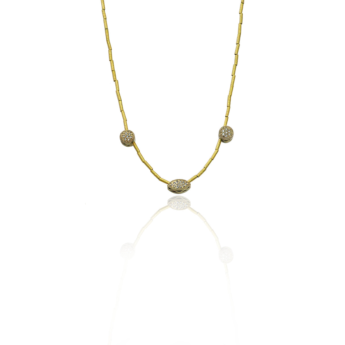 Gold Handmade Diamond Three Bead Necklace | Rebecca Myers Collection