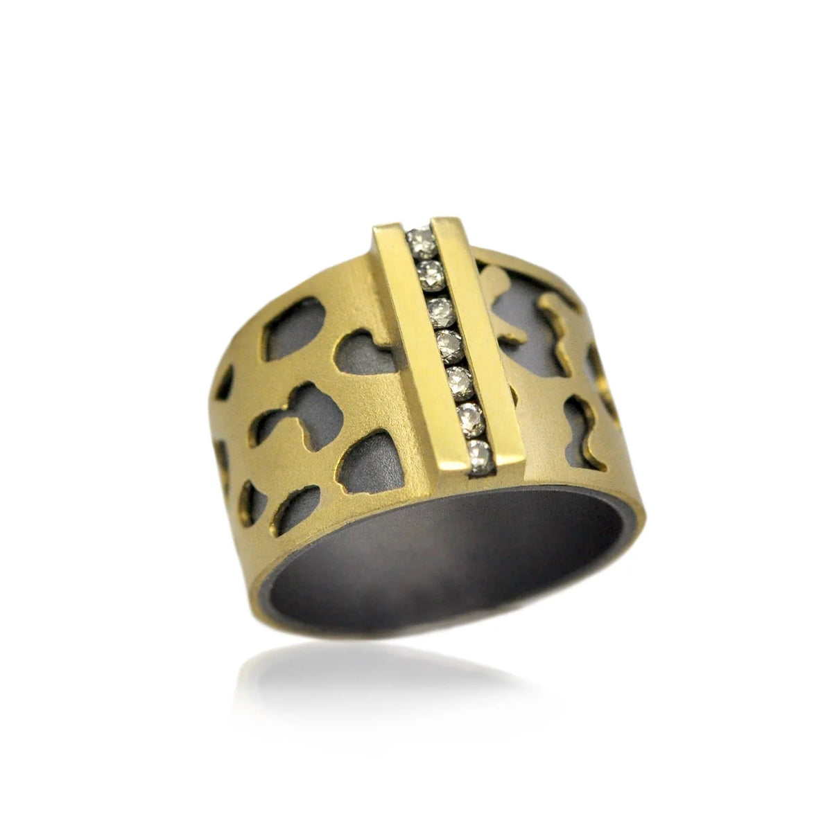 Gold & Silver Cheetah Print Channel Set Diamond Ring | Rebecca Myers Collection
