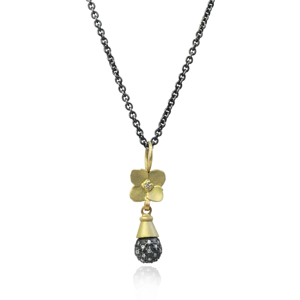 Gold Hydrangea and Pave Diamond Teardrop Necklace and Earrings 2 | Rebecca Myers Collection