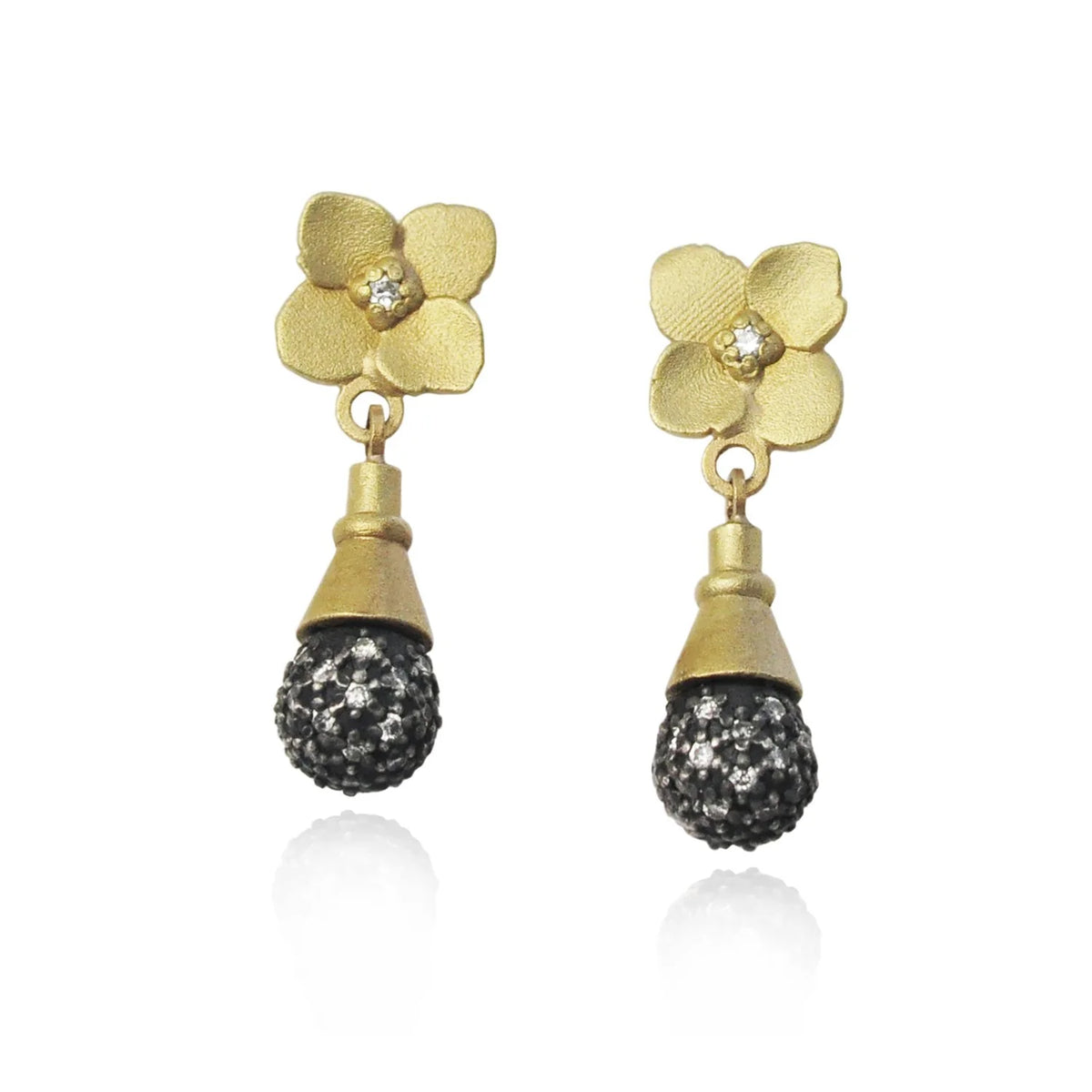 Gold Hydrangea and Pave Diamond Teardrop Necklace and Earrings 3 | Rebecca Myers Collection